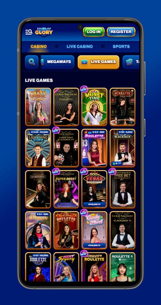 Live games in mobile spins of glory casino